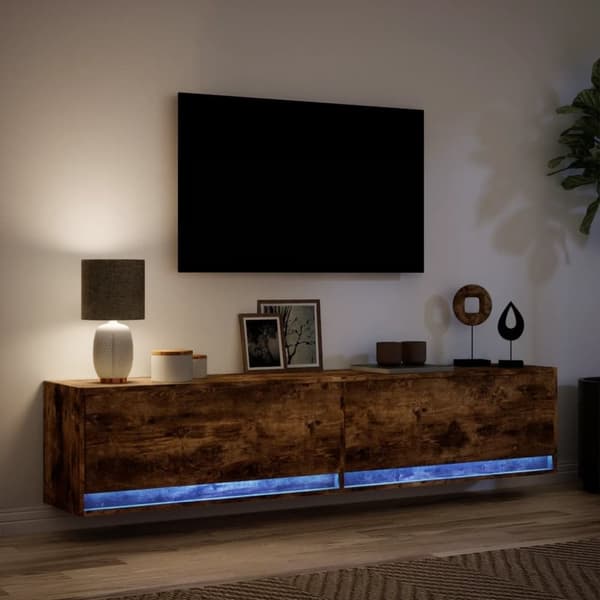 vidaXL TV-seinäkaappi LED-valoilla savutammi 180x31x38 cm