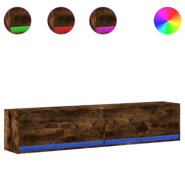 vidaXL TV-seinäkaappi LED-valoilla savutammi 180x31x38 cm