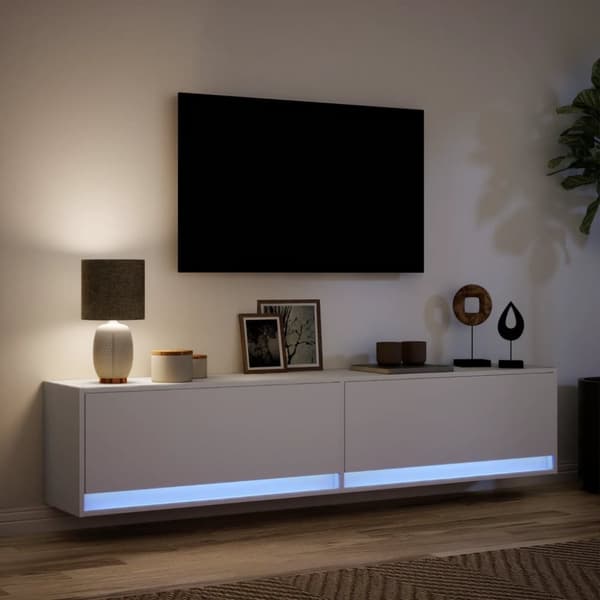 vidaXL væghængt tv-bord med LED 180x31x38 cm hvid