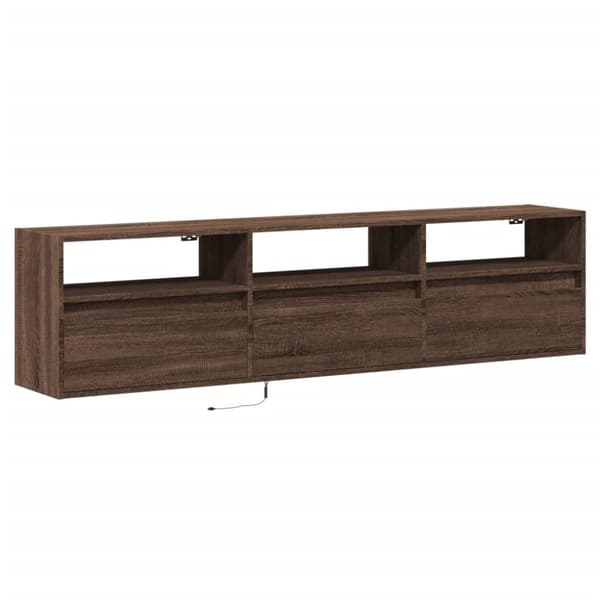 vidaXL Vegghengt TV-benk med LED brun eik 180x31x45 cm