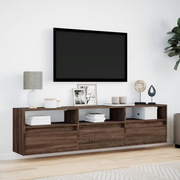 vidaXL Vegghengt TV-benk med LED brun eik 180x31x45 cm