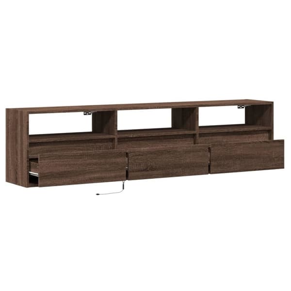 vidaXL Vegghengt TV-benk med LED brun eik 180x31x45 cm
