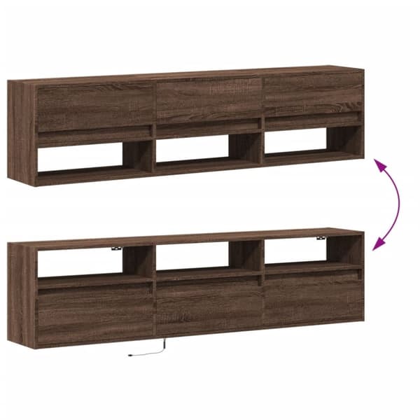 vidaXL Vegghengt TV-benk med LED brun eik 180x31x45 cm