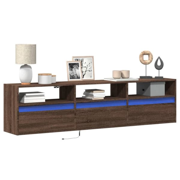vidaXL Vegghengt TV-benk med LED brun eik 180x31x45 cm