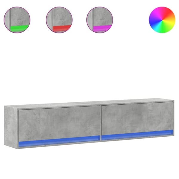 vidaXL Vegghengt TV-benk med LED betonggrå 180x31x38 cm