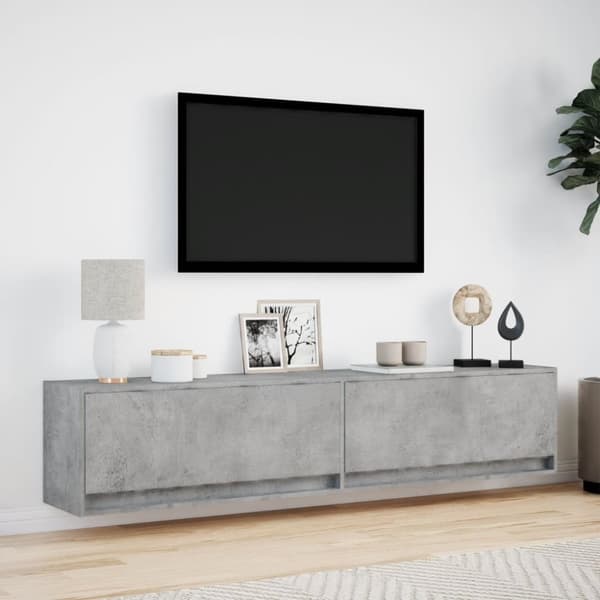 vidaXL Vegghengt TV-benk med LED betonggrå 180x31x38 cm