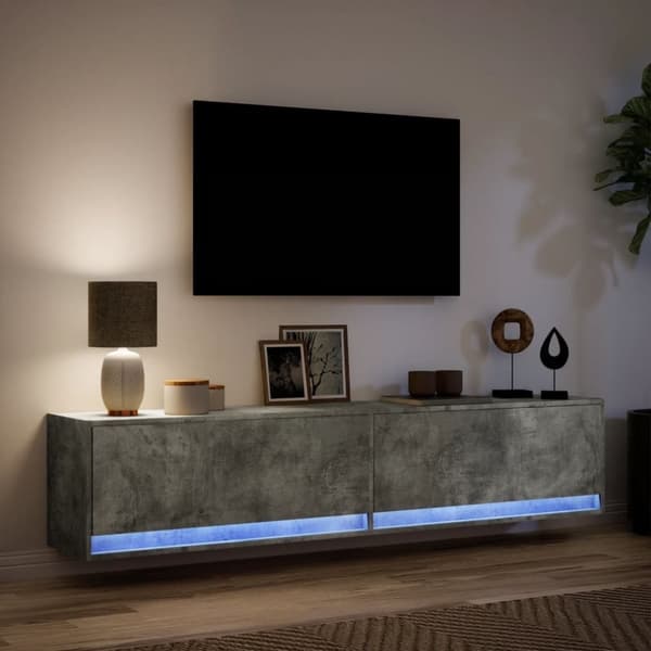 vidaXL Vegghengt TV-benk med LED betonggrå 180x31x38 cm