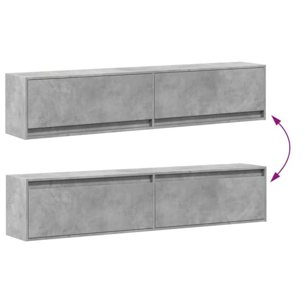 vidaXL Vegghengt TV-benk med LED betonggrå 180x31x38 cm