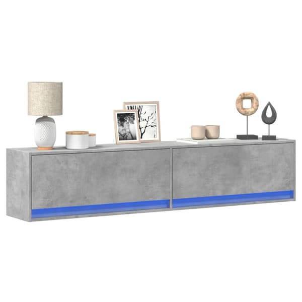vidaXL Vegghengt TV-benk med LED betonggrå 180x31x38 cm