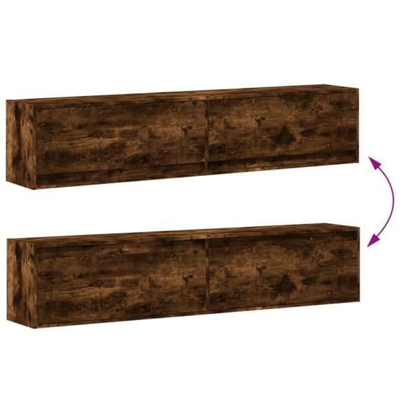 vidaXL Vegghengt TV-benk med LED røkt eik 180x31x38 cm