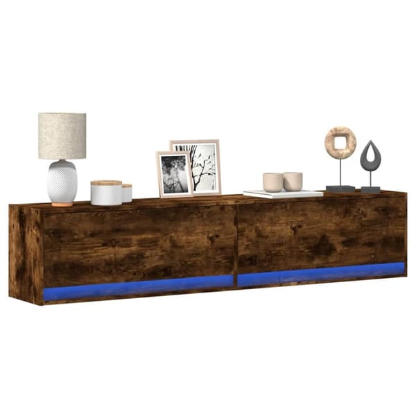 vidaXL Vegghengt TV-benk med LED røkt eik 180x31x38 cm