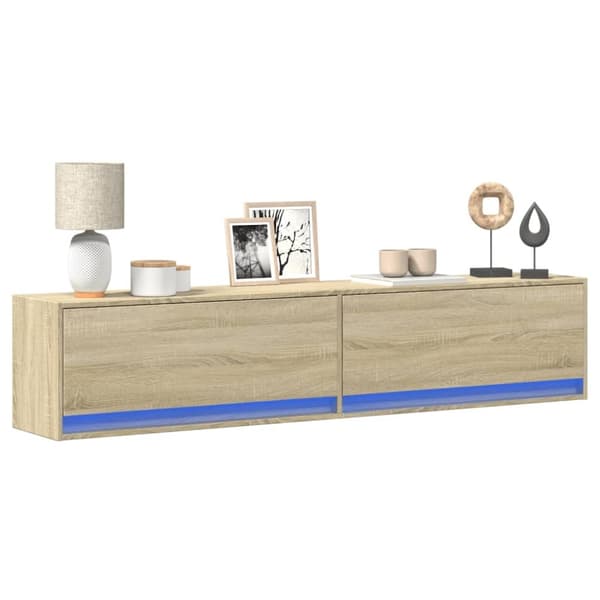 vidaXL Vegghengt TV-benk med LED sonoma eik 180x31x38 cm