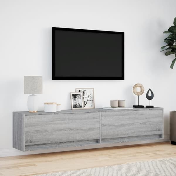 vidaXL Vegghengt TV-benk med LED grå sonoma 180x31x38 cm