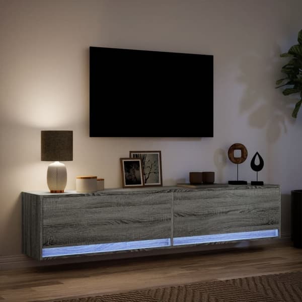 vidaXL Vegghengt TV-benk med LED grå sonoma 180x31x38 cm