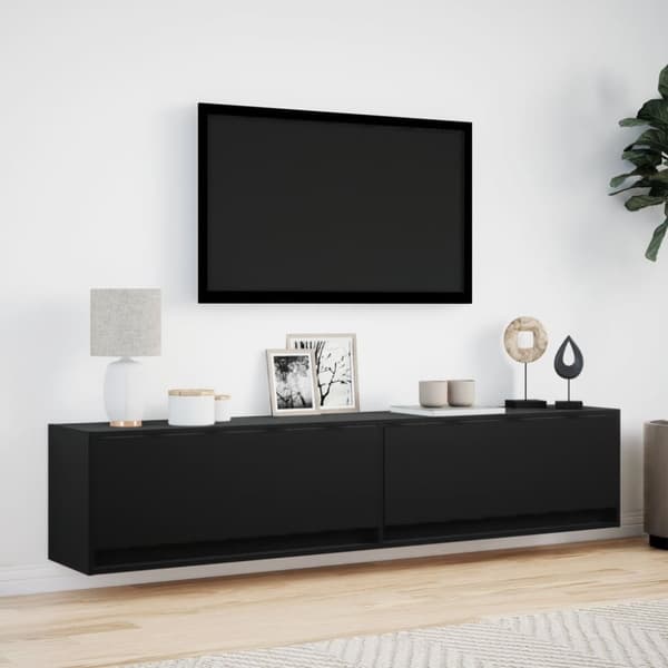 vidaXL Väggmonterad tv-bänk LEDs svart 180x31x38 cm