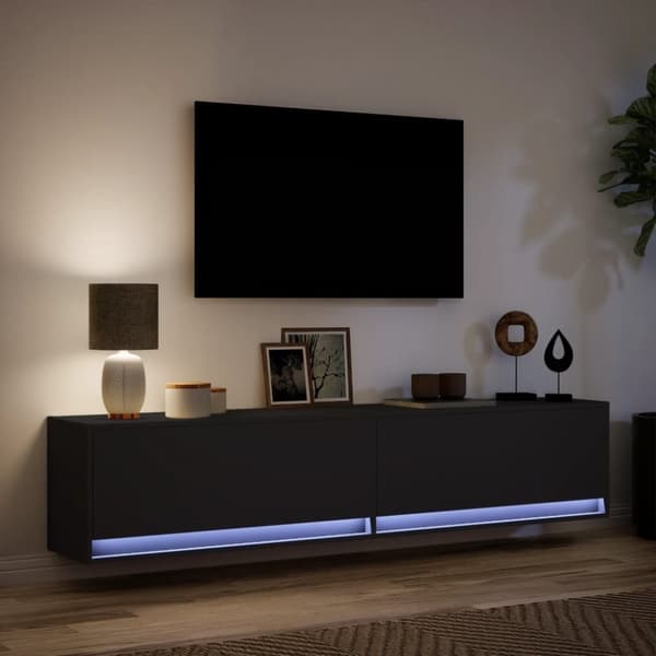 vidaXL Väggmonterad tv-bänk LEDs svart 180x31x38 cm