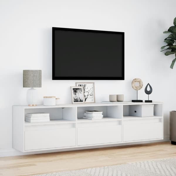 vidaXL Vegghengt TV-benk med LED hvit 180x31x45 cm