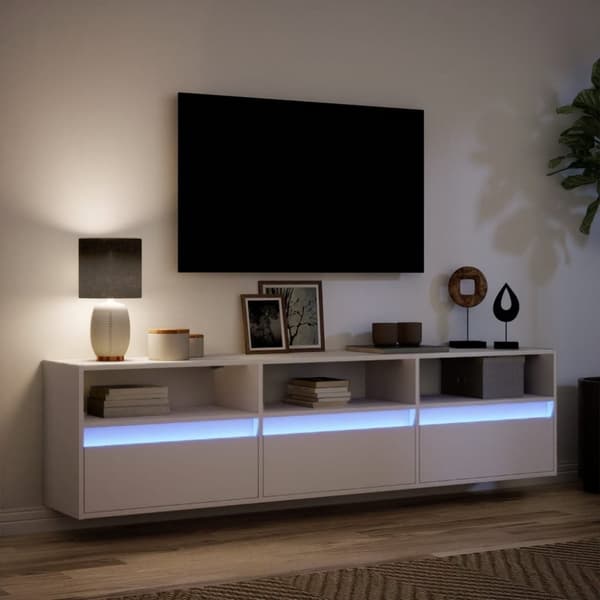 vidaXL væghængt tv-bord med LED 180x31x45 cm hvid