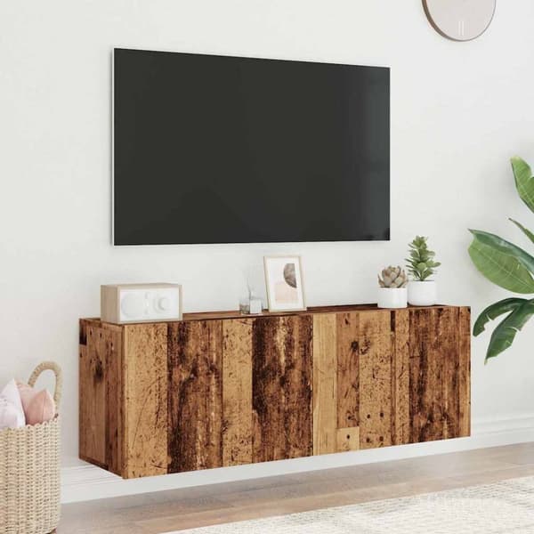 vidaXL Veggmonterte TV-benker 2 stk gammelt tre 60x30x41 cm