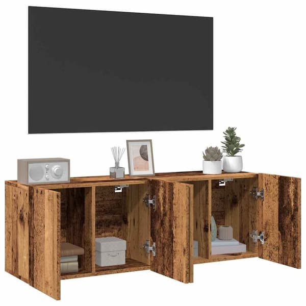 vidaXL Veggmonterte TV-benker 2 stk gammelt tre 60x30x41 cm