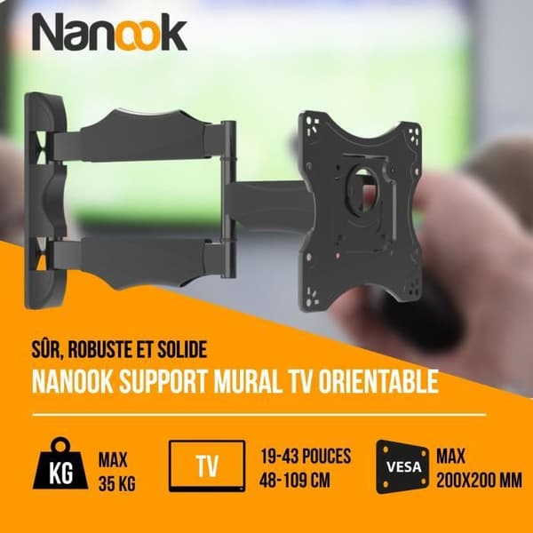 NANOOK vridbart och lutande väggfäste för 19-43 tums TV-apparater - Väggfäste för LCD-, LED-, QLED- och OLED-TV-apparater