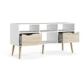 Pikkukuva 3 / 6: TV-skåp - 4 nischer 2 lådor - Vit / Ek - 117,2 x 39,1 x 57,4 cm