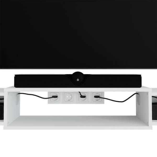 Nordic TV-skåp, 139,7 x 20,3 cm med öppna hyllor, Vit, Vicco