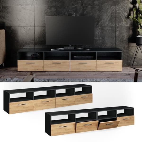 Lågt TV-skåp - Vicco - Diego - Set om 2 - Antracit Ek