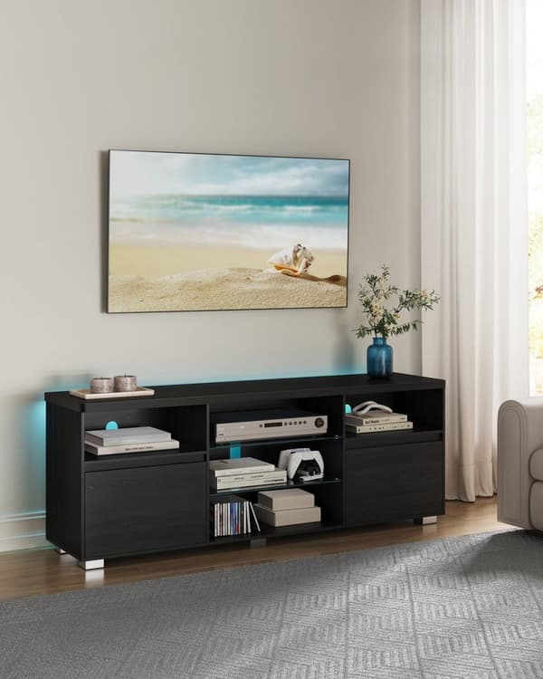 Rootz Modern TV-ställ - Underhållningsenhet - Mediakonsol - Spånskiva och härdat glas - 40 cm x 160 cm x 60 cm - Svart - 37,2 kg - 90 kg Kapacitet
