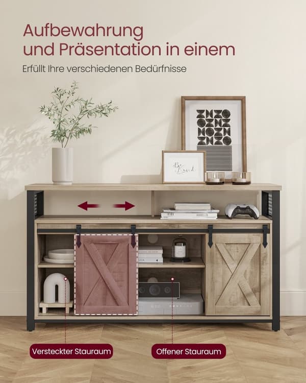 Rootz TV Stand Unit - Entertainment Center - Spånplade Stål - Eg Brun-Sort - 40cm x 135cm x 76cm - 38,5kg - Maks. Belastning 80 kg