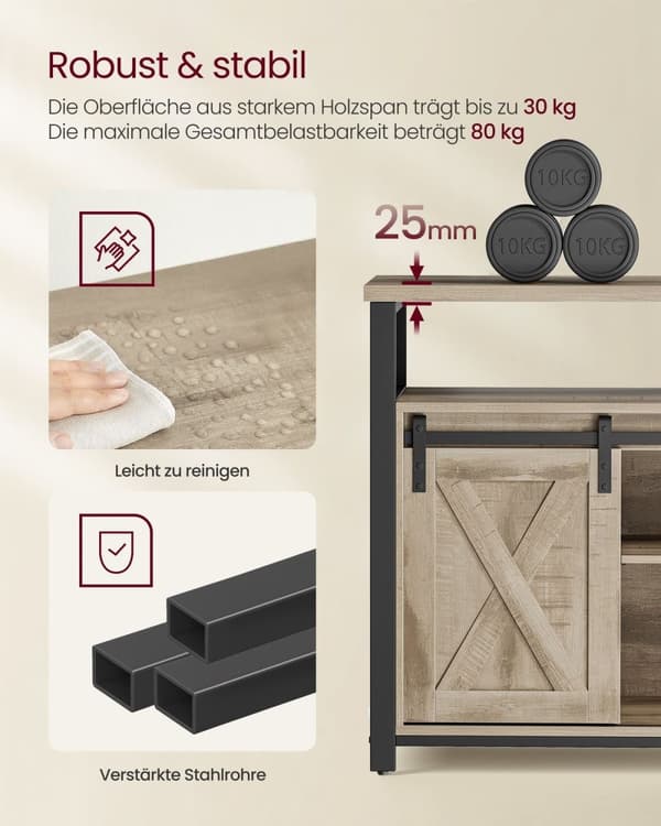 Rootz TV Stand Unit - Entertainment Center - Spånplade Stål - Eg Brun-Sort - 40cm x 135cm x 76cm - 38,5kg - Maks. Belastning 80 kg