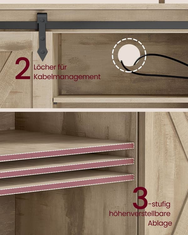 Rootz TV Stand Unit - Entertainment Center - Spånplade Stål - Eg Brun-Sort - 40cm x 135cm x 76cm - 38,5kg - Maks. Belastning 80 kg