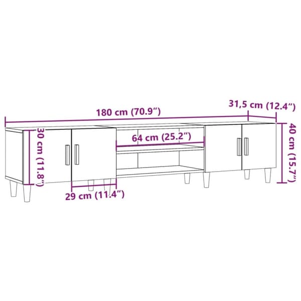 vidaXL TV-benk artisan eik 180x31,5x40 cm konstruert tre