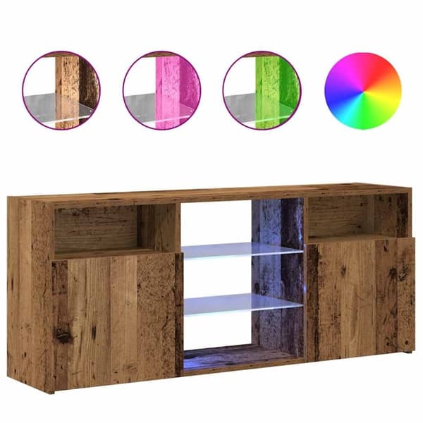 vidaXL TV-benk med LED-lys gammelt tre 120x30x50 cm konstruert tre