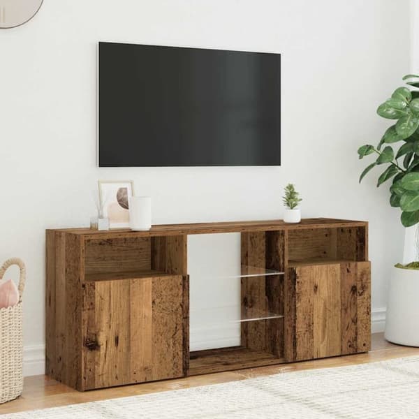 vidaXL TV-benk med LED-lys gammelt tre 120x30x50 cm konstruert tre