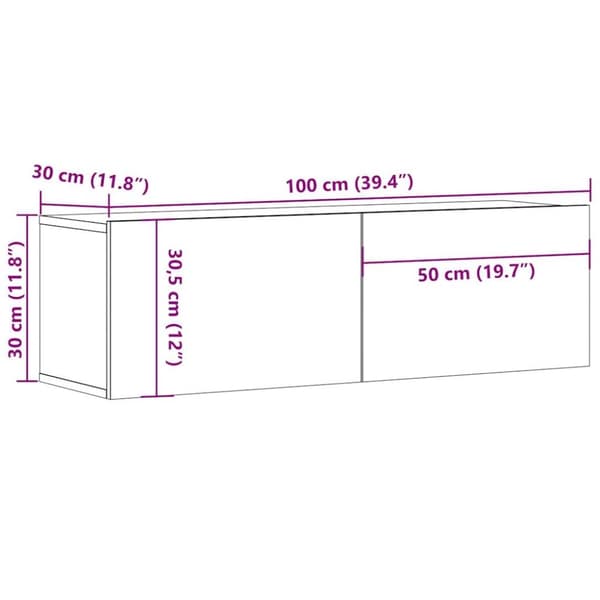 vidaXL væghængt tv-bord 100x30x30 cm konstrueret træ gammelt træ-look