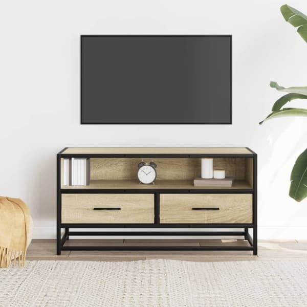 vidaXL Tv-bänk sonoma-ek 80x34,5x40 cm konstruerat trä och metall