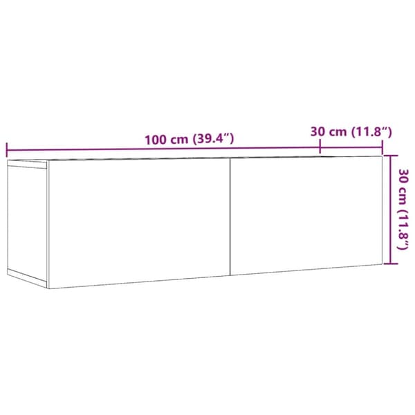 vidaXL TV-kaapit seinäkiinnitettävä 2 kpl vanha puu 100x30x30 cm