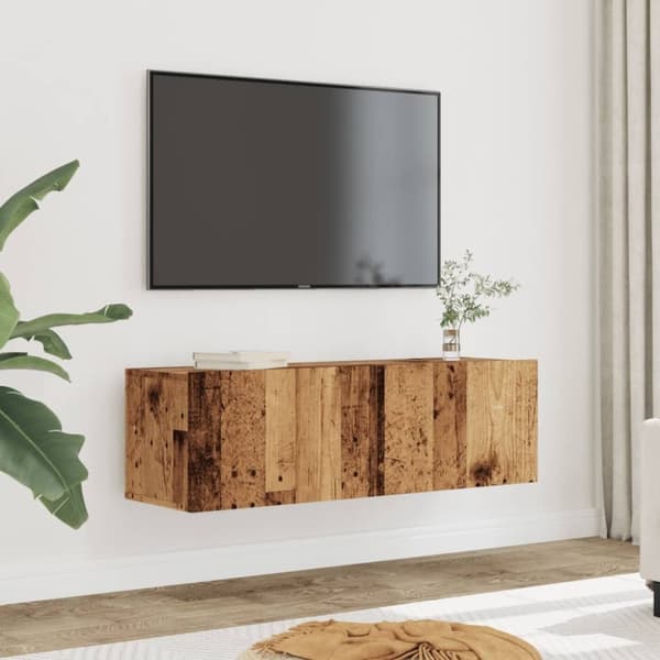 vidaXL TV-kaapit seinäkiinnitettävä 2 kpl vanha puu 100x30x30 cm