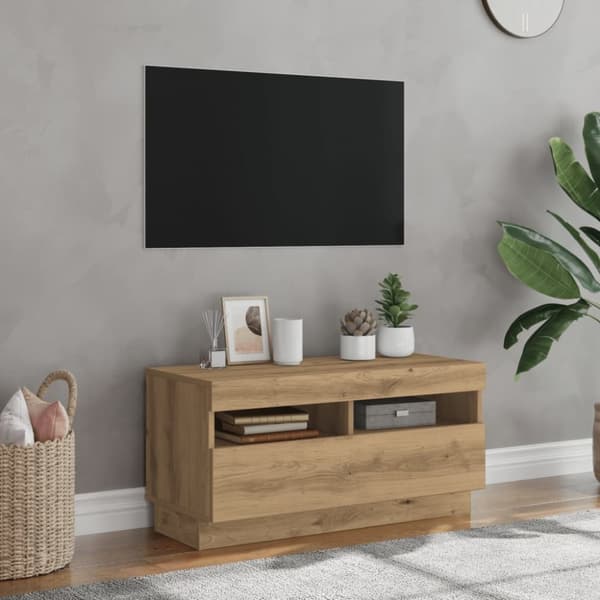 vidaXL tv-bord med LED-lys 80x35x40 cm konstrueret træ kunsteg