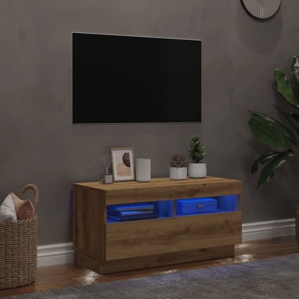 vidaXL tv-bord med LED-lys 80x35x40 cm konstrueret træ kunsteg