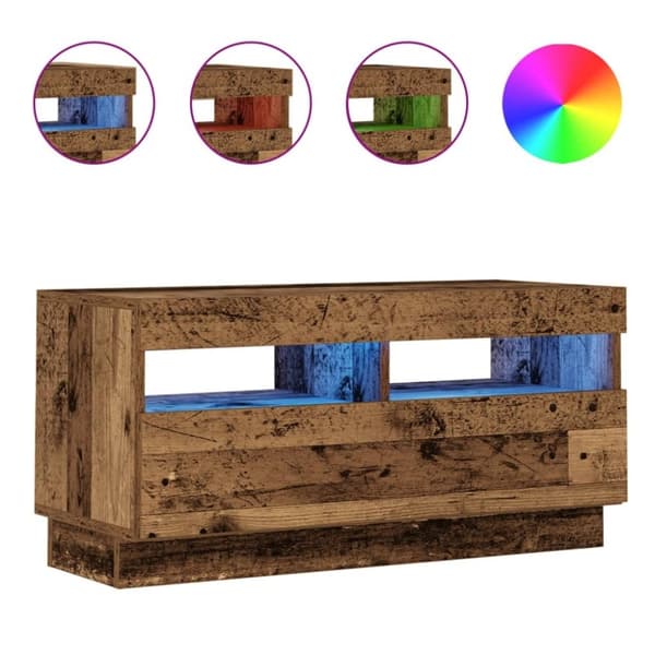 vidaXL TV-benk med LED-lys gammelt tre 80x35x40 cm konstruert tre