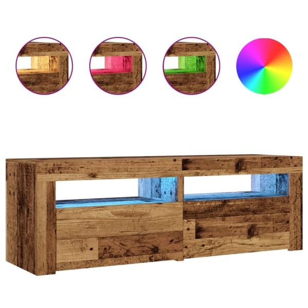 vidaXL TV-benk med LED-lys gammelt tre 120x35x40 cm konstruert tre