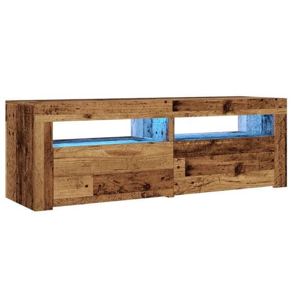 vidaXL TV-benk med LED-lys gammelt tre 120x35x40 cm konstruert tre