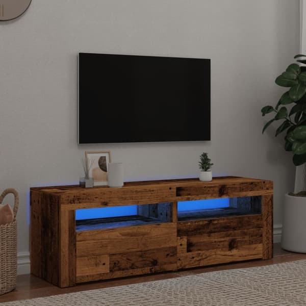 vidaXL TV-benk med LED-lys gammelt tre 120x35x40 cm konstruert tre