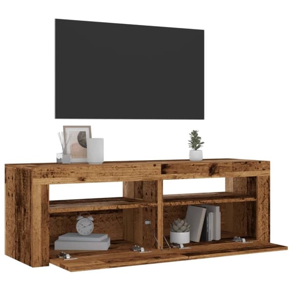 vidaXL TV-benk med LED-lys gammelt tre 120x35x40 cm konstruert tre