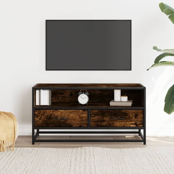 vidaXL tv-bord 80x34,5x40 cm konstrueret træ metal røget egetræsfarve
