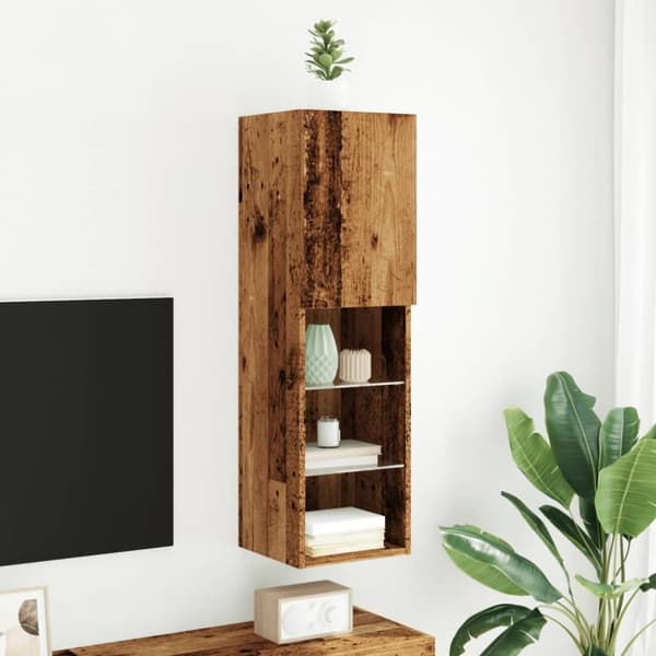 vidaXL TV-benk med LED-lys gammelt tre 30,5x30x102 cm