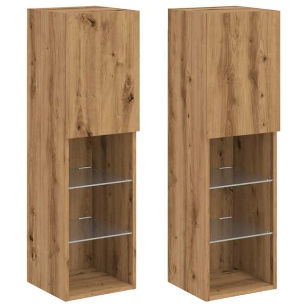 vidaXL tv-borde med LED-lys 2 stk. 30,5x30x102 cm egetræsfarve