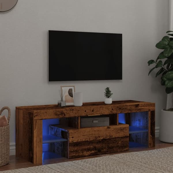 vidaXL TV-benk med LED-lys gammelt tre 120x36,5x40 cm konstruert tre